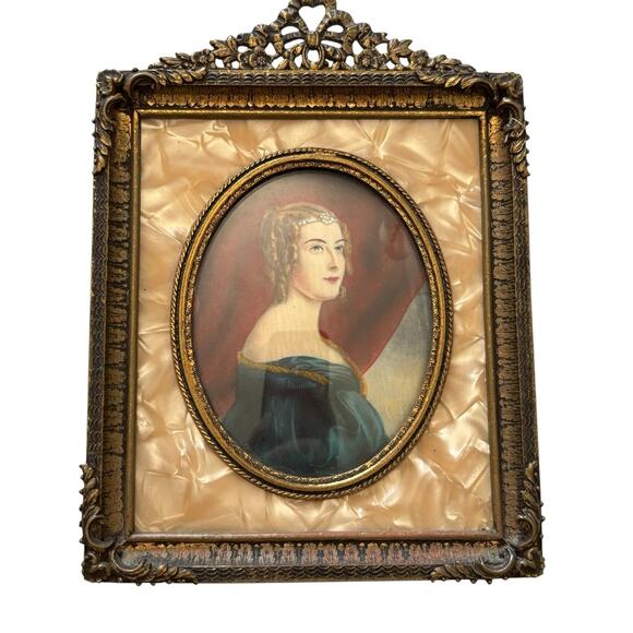 Set Of 3 19C French Miniature Portrait Paintings Artist Signed Gilt Frames - Picture 6 of 15